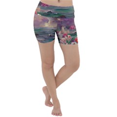 Abstract Flowers  Lightweight Velour Yoga Shorts by Internationalstore
