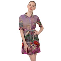 Abstract Flowers  Belted Shirt Dress by Internationalstore