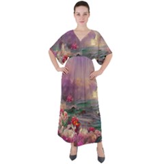 Abstract Flowers  V-neck Boho Style Maxi Dress by Internationalstore