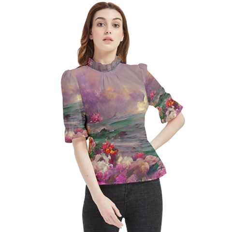 Abstract Flowers  Frill Neck Blouse by Internationalstore
