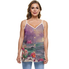 Abstract Flowers  Casual Spaghetti Strap Chiffon Top by Internationalstore