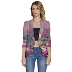 Abstract Flowers  Women s 3/4 Sleeve Ruffle Edge Open Front Jacket by Internationalstore