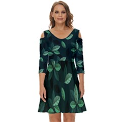 Foliage Shoulder Cut Out Zip Up Dress by HermanTelo