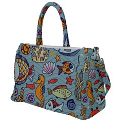 Cartoon Underwater Seamless Pattern With Crab Fish Seahorse Coral Marine Elements Duffel Travel Bag by uniart180623