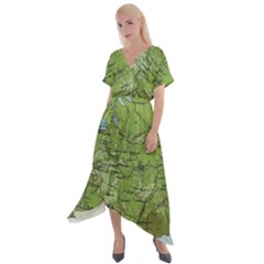 Map Earth World Russia Europe Cross Front Sharkbite Hem Maxi Dress by Bangk1t