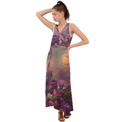 Floral Blossoms  V-neck Chiffon Maxi Dress by Internationalstore