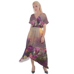 Floral Blossoms  Cross Front Sharkbite Hem Maxi Dress by Internationalstore