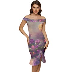 Floral Blossoms  Off Shoulder Ruffle Split Hem Bodycon Dress by Internationalstore