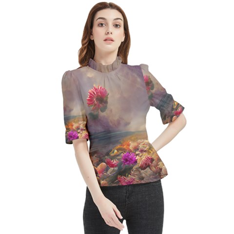 Floral Blossoms  Frill Neck Blouse by Internationalstore