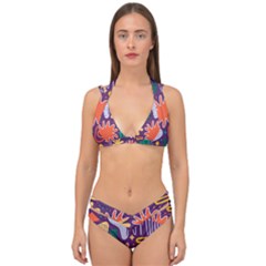 Colorful Shapes On A Purple Background Double Strap Halter Bikini Set by LalyLauraFLM