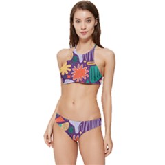 Colorful Shapes On A Purple Background Banded Triangle Bikini Set by LalyLauraFLM