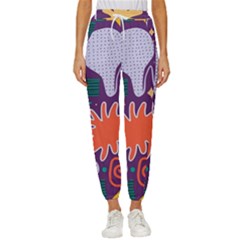 Colorful Shapes On A Purple Background Women s Cropped Drawstring Pants by LalyLauraFLM
