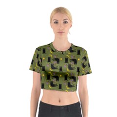 Cat Cartoon Cats Animal Pattern Cotton Crop Top by Pakjumat