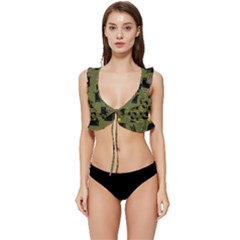 Cat Cartoon Cats Animal Pattern Low Cut Ruffle Edge Bikini Top by Pakjumat