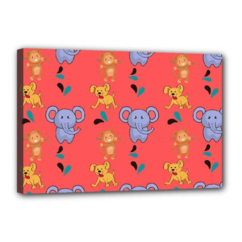 Elephant Monkey Dog Cartoon Canvas 18  X 12  (stretched) by Pakjumat