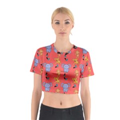 Elephant Monkey Dog Cartoon Cotton Crop Top by Pakjumat