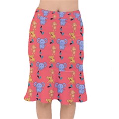 Elephant Monkey Dog Cartoon Short Mermaid Skirt by Pakjumat