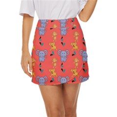 Elephant Monkey Dog Cartoon Mini Front Wrap Skirt by Pakjumat