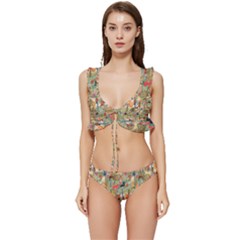 Animal Forest Pattern Low Cut Ruffle Edge Bikini Set by Pakjumat