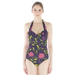 Flower Pattern Design Halter Swimsuit by Pakjumat