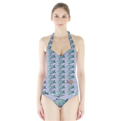 Fishes Pattern Background Theme Halter Swimsuit by Pakjumat