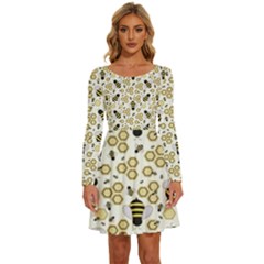 Bee Honeycomb Honeybee Insect Long Sleeve Wide Neck Velvet Dress by Pakjumat