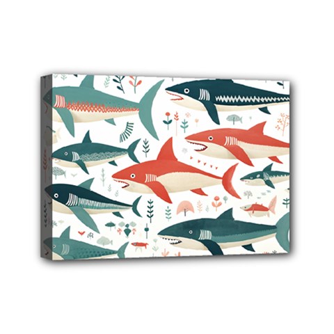 Fish Shark Animal Pattern Mini Canvas 7  X 5  (stretched) by Pakjumat