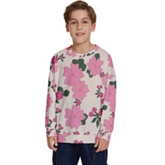 Floral Vintage Flowers Kids  Crewneck Sweatshirt by Dutashop