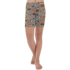 Fox Pattern Texture Kids  Lightweight Velour Capri Yoga Leggings by Pakjumat