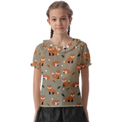 Fox Pattern Texture Kids  Frill Chiffon Blouse by Pakjumat