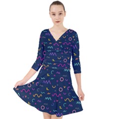 Scribble Pattern Texture Quarter Sleeve Front Wrap Dress by Pakjumat