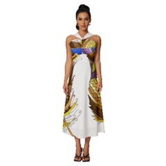 Feathers Design T- Shirtfeathers T- Shirt Sleeveless Cross Front Cocktail Midi Chiffon Dress by ZUXUMI