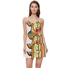 Bulldog Gifts T- Shirtbulldog Eating Pizza T- Shirt Short Frill Dress by JamesGoode