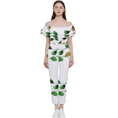 Boho Leaf Pattern T- Shirt Boho Leaf Pattern T- Shirt Bardot Ruffle Jumpsuit by EnriqueJohnson