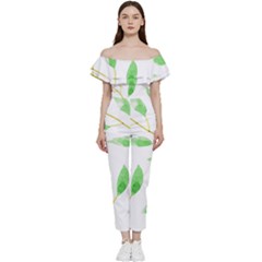 Boho Leaf Pattern T- Shirt Boho Leaf Pattern8 Bardot Ruffle Jumpsuit by EnriqueJohnson