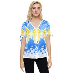 Butterfly Art T- Shirtbutterfly T- Shirt (3) Bow Sleeve Button Up Top by EnriqueJohnson
