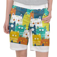 Cat T- Shirt Cute Cats Colorful Seamless Pattern T- Shirt Women s Pocket Shorts by EnriqueJohnson