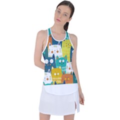 Cat T- Shirt Cute Cats Colorful Seamless Pattern T- Shirt Racer Back Mesh Tank Top by EnriqueJohnson