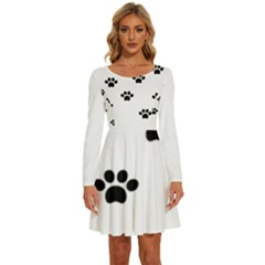 Dog Paw Print T- Shirt Paw Pattern 6 Long Sleeve Wide Neck Velvet Dress by EnriqueJohnson