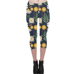 Flower Grey Pattern Floral Capri Leggings  by Dutashop