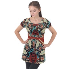 Skull Grateful Dead Phone Gratefuldead Puff Sleeve Tunic Top by Sarkoni