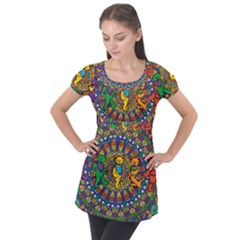 Grateful Dead Pattern Puff Sleeve Tunic Top by Sarkoni