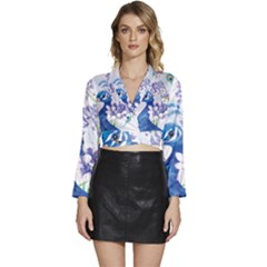 Peacock Long Sleeve Tie Back Satin Wrap Top by uniart180623