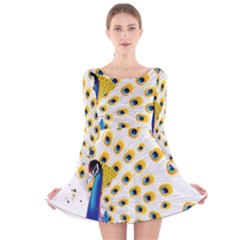 Bird Peafowl Peacock Animal Long Sleeve Velvet Skater Dress by uniart180623