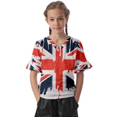 Union Jack England Uk United Kingdom London Kids  V-neck Horn Sleeve Blouse by uniart180623