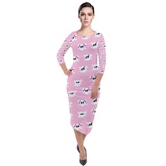 Girly Girlie Punk Skull Quarter Sleeve Midi Velour Bodycon Dress by Ket1n9