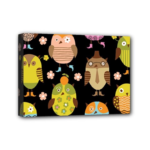 Cute Owls Pattern Mini Canvas 7  X 5  (stretched) by Ket1n9