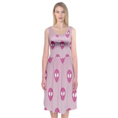 Alien Pattern Pink Midi Sleeveless Dress by Ket1n9