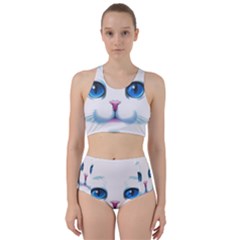 Cute White Cat Blue Eyes Face Racer Back Bikini Set by Ket1n9