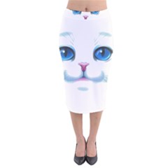 Cute White Cat Blue Eyes Face Velvet Midi Pencil Skirt by Ket1n9